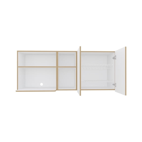 Depot E-Shop Sidman Wall Cabinet, 2 Doors, 4 Shelves, White / Natural Oak