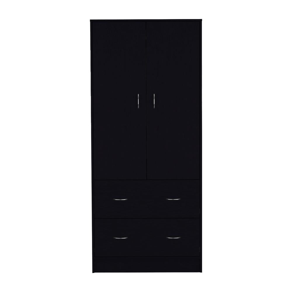 Black 71" Tall Armoire with Mirror, Doors, and Drawers