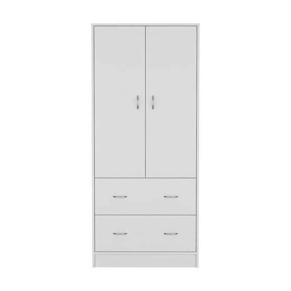 Depot E-Shop Silo 71" H Armoire with Two Doors, Two Drawers, and Hanging Rod,White