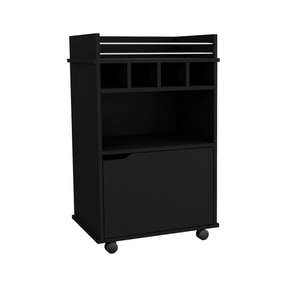 Depot E-Shop Sims 35" H Bar Cart with Two Shelves four Wine Cubbies and One Cabinet,Black