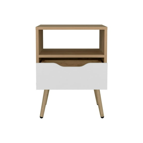 Depot E-Shop Speers Nightstand, 1 Drawer, 1 Shelf, Natural Oak / White