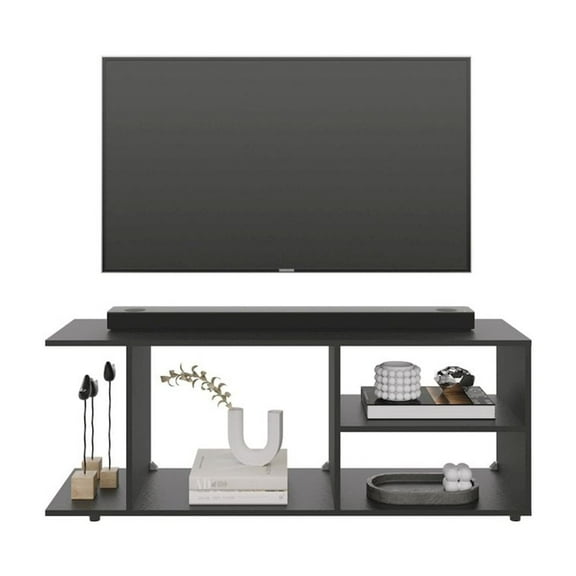 Depot E-Shop Sudley Entertainment Center with 4 Shelves and 4 Legs, Black
