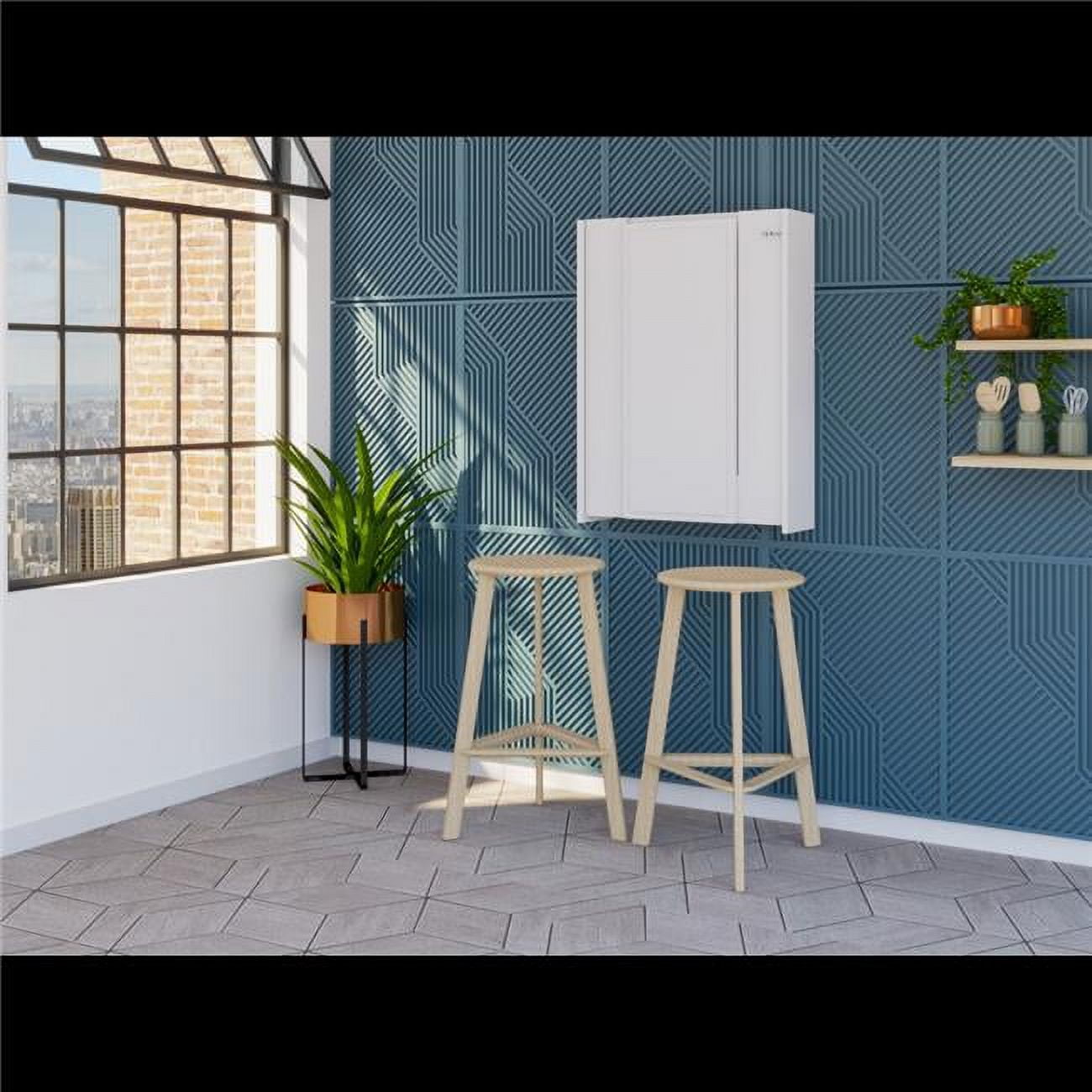 White Foldable Wall-Mounted Table with 7 Shelves