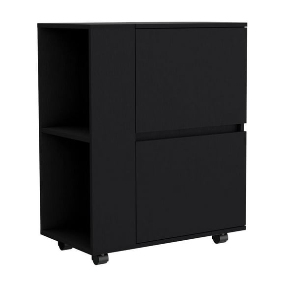 Depot E-Shop Tully Bar Cart Two Pull-Down Door Cabinets and Two Open Shelves,Black