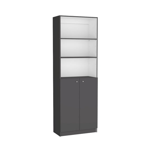 Depot E-Shop Vinton 2-Door Bookcase with Upper Shelves, Matt Gray / White -Office