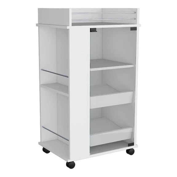 Depot EShop Lansing Engineered Wood Bar Cart with 2-Side Shelves in White