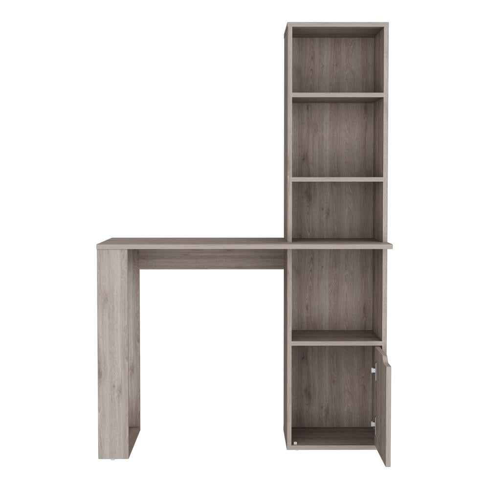 Depot EShop Ripley Engineered Wood Writing Desk w/ Bookcase and Cabinet in Gray