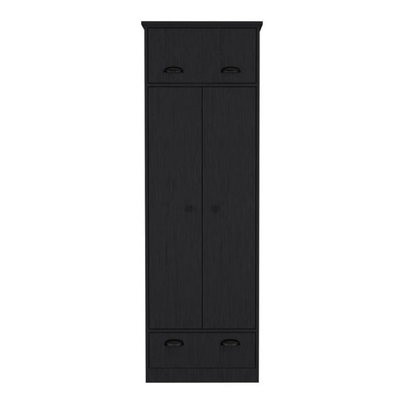 Tifton Armoire with Hinged Drawer, Handles, 2-Door Cabinet, Shelf, and Hanging Rod, Black