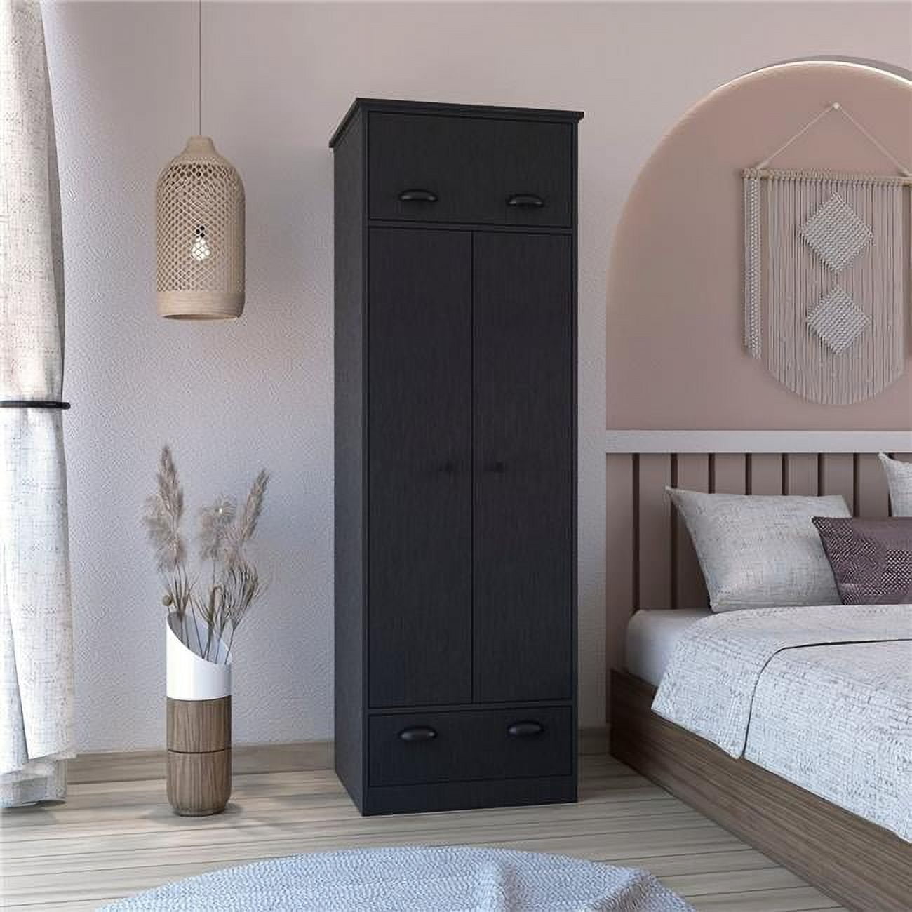Tifton Black Engineered Wood Armoire with Hinged Drawer