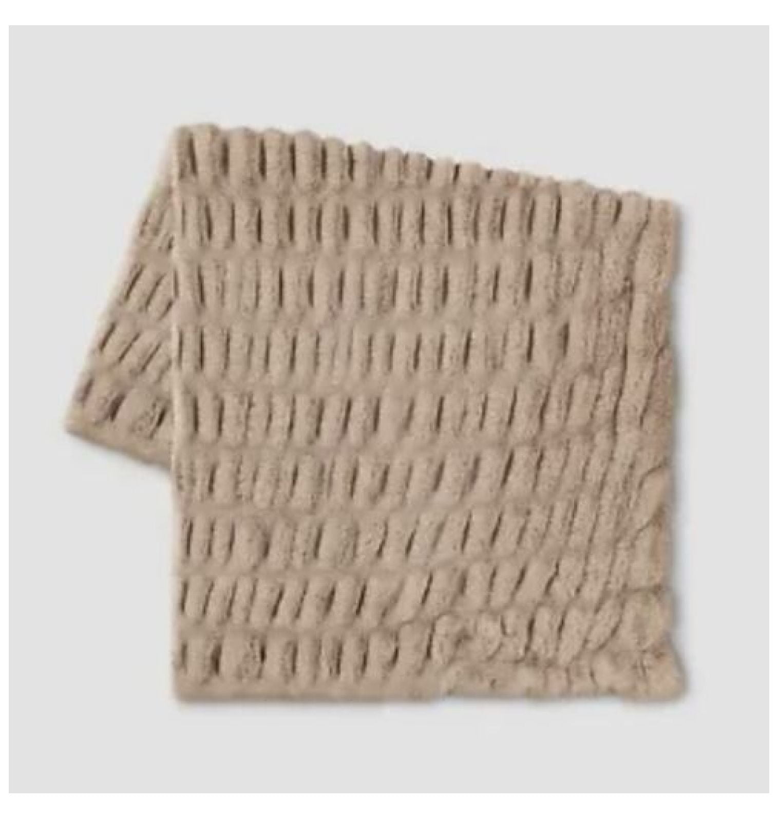 Neutral Ruched Faux Rabbit Fur Throw Blanket 50"x60"