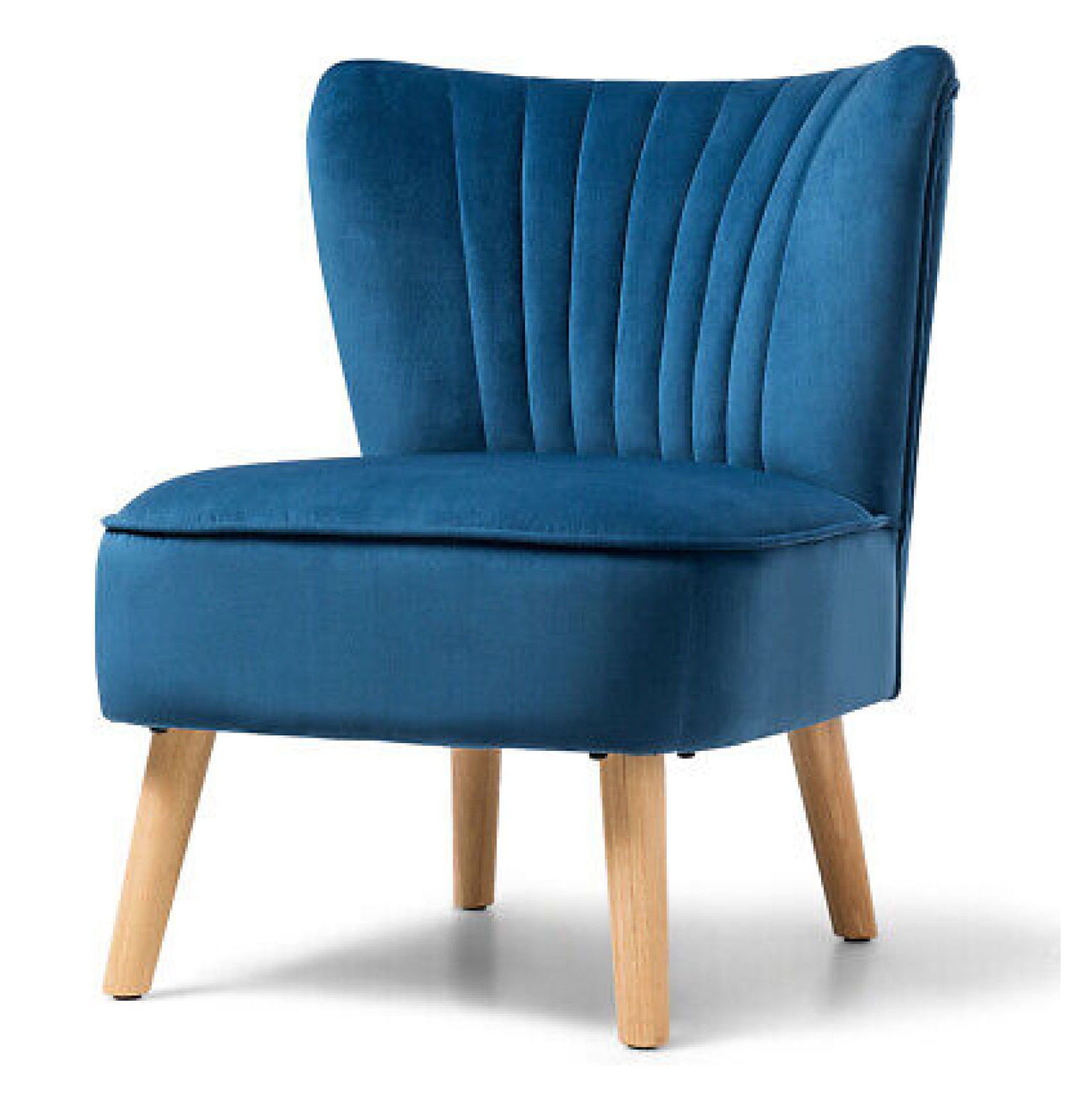 Blue Velvet Armless Side Chair with Wood Legs