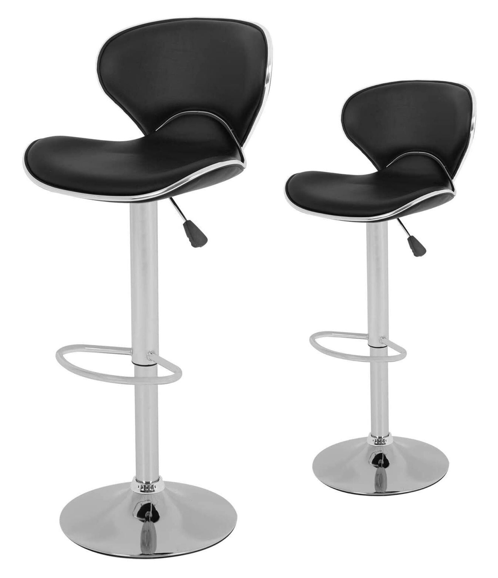 Adjustable Black Faux Leather Swivel Bar Stools with Chrome Base