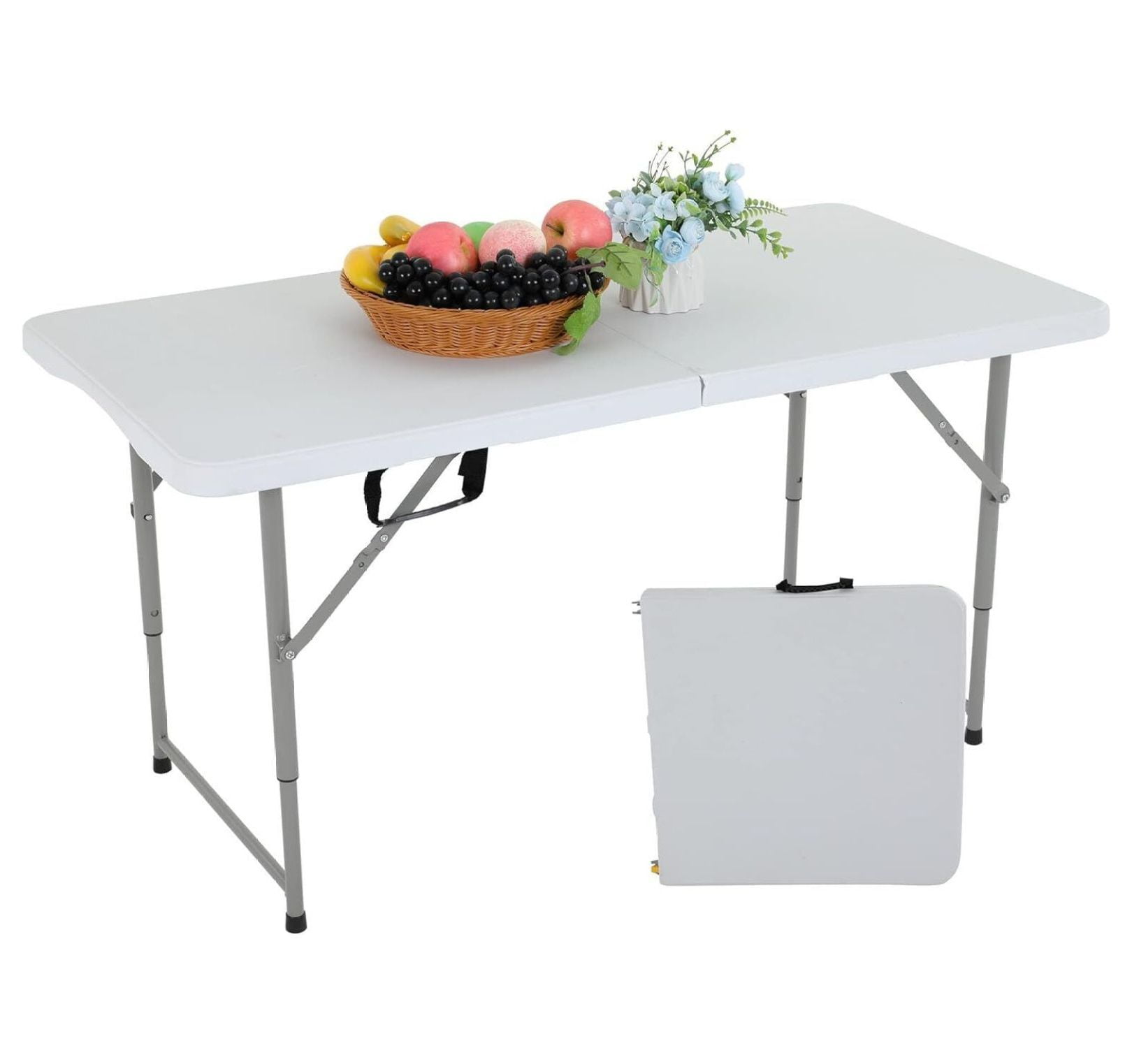 White 4' Portable Folding Picnic Table with Steel Legs