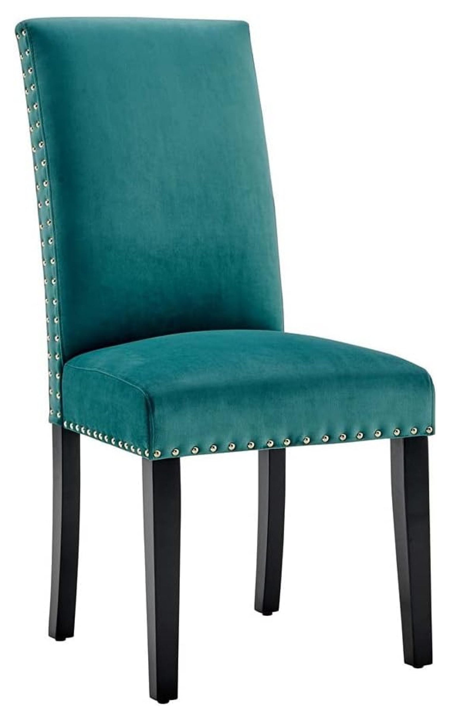 Teal Velvet Upholstered Parsons Side Chair with Wood Legs