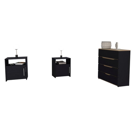 Myra 3 Piece Bedroom Set, Aralia Drawer Dresser, 2 Omaha Nightstands