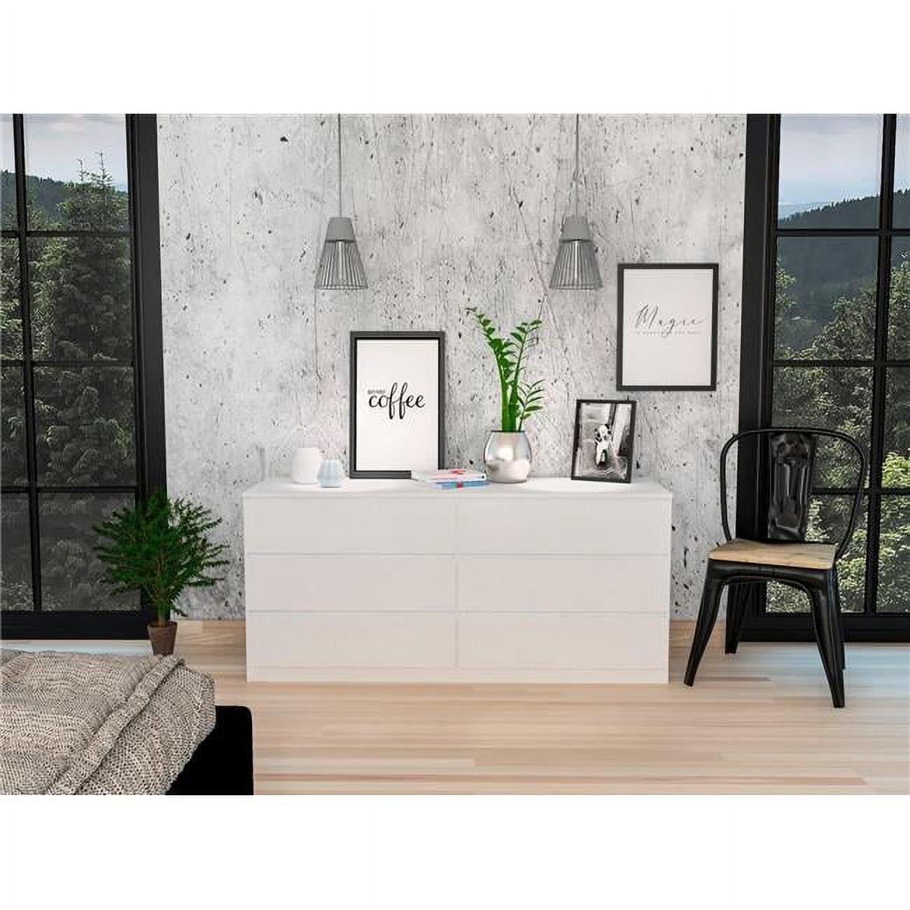 Elegant White Double Horizontal Dresser with 6 Spacious Drawers