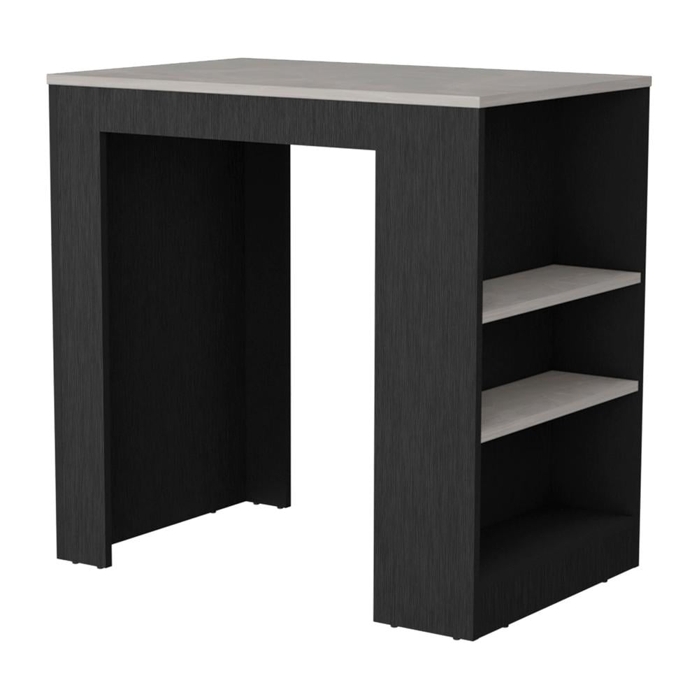 Depot E-Shop Kitchen Island, Kitchen Bar Table with 3-Side Shelves, Black / Ibiza Marble