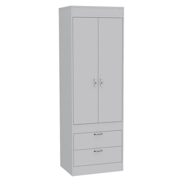 Armoire 70H", Double Door Cabinet, Two Drawers, Metal Handles, Rod, White