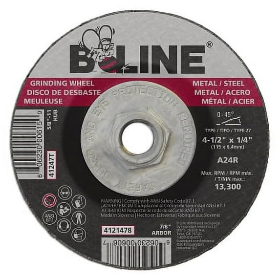 Depressed Center Grinding Wheel, 4-1/2 In Dia, 5/8 In-11 Arbor, 1/4 In Thick, 24 Grit, Aluminum Oxide | Bundle of 5 Packs