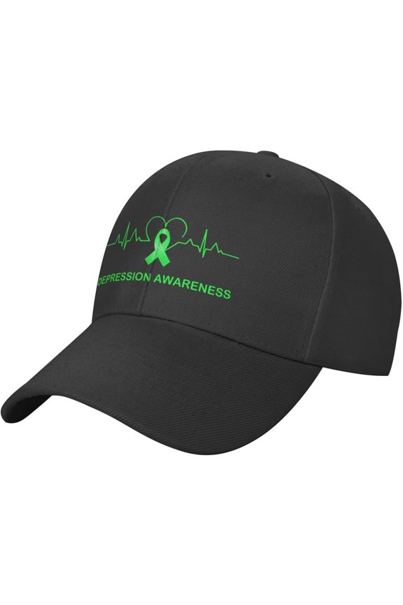 Depression Awareness Heart-Beat Plain Baseball Caps Adjustable Washed Twill Low Profile Dad Hats for Men Women Black