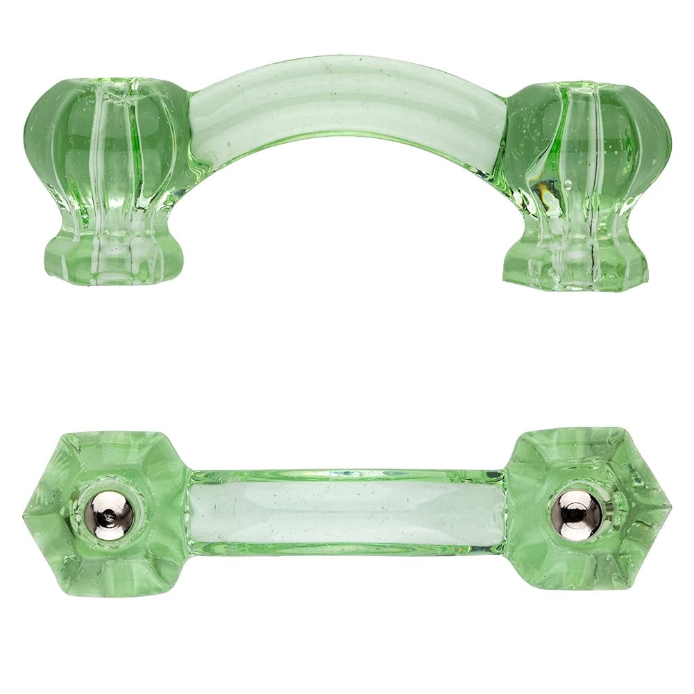 Depression Hexagonal Clear Green Glass Drawer Pull Centers 3