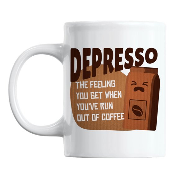 Depresso Meaning Joke White Ceramic Coffee & Tea Mug Cup (11oz)