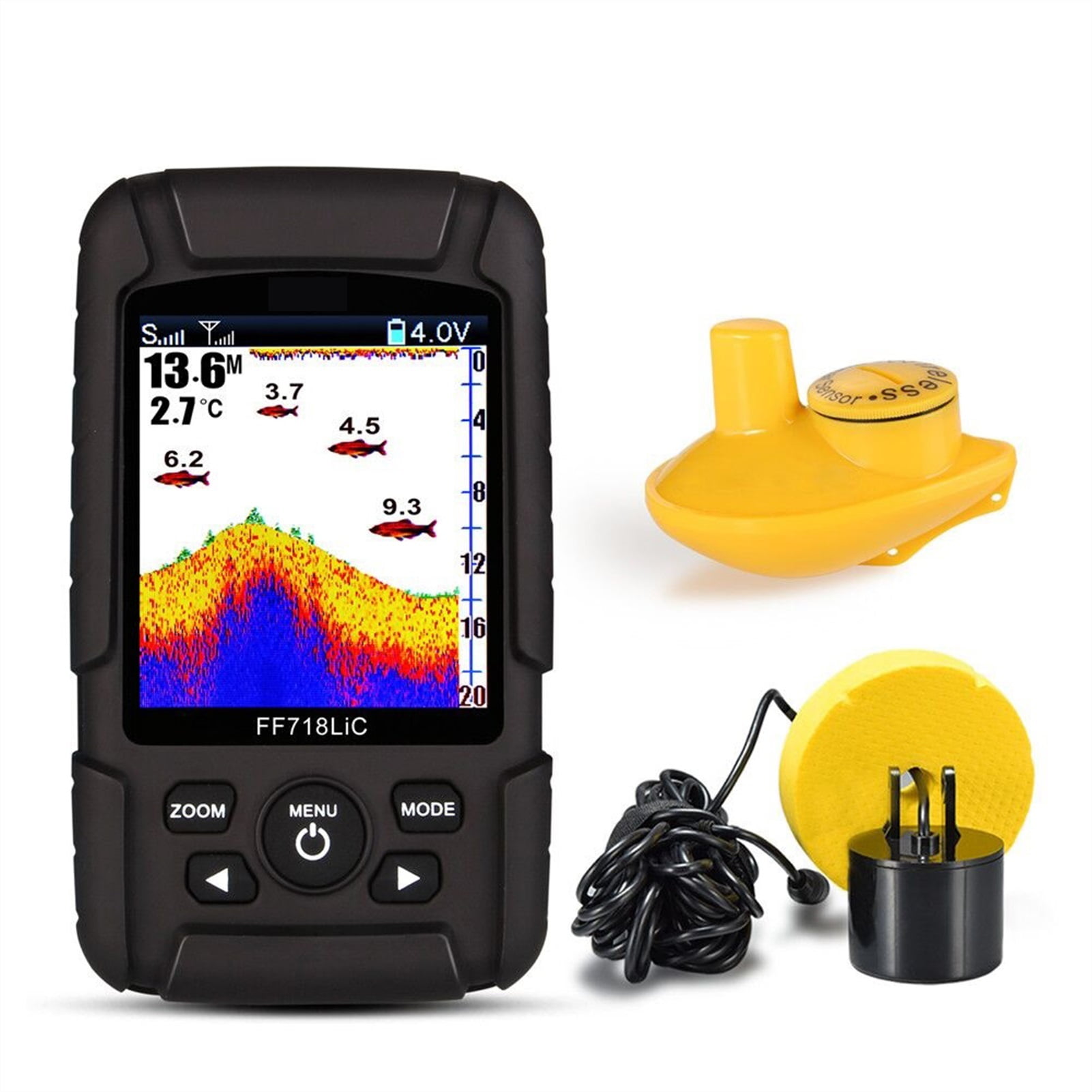 Depth Fish Finder Transducer 2-in-1Wired & Wireless Sensor Portable ...