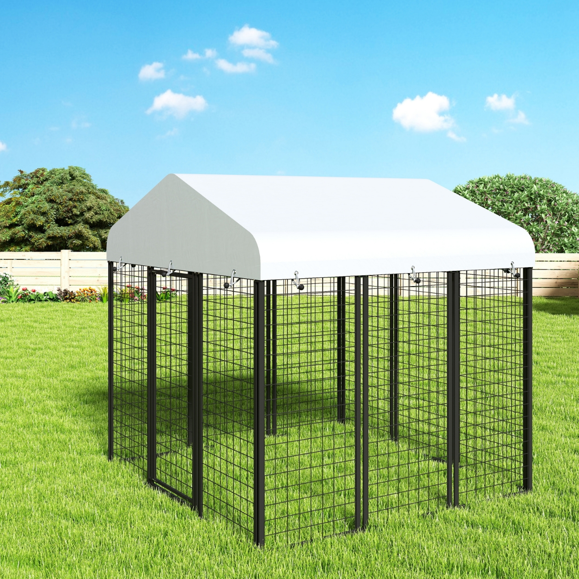 Deptok 8.1'x4.3' Outdoor Dog Kennel with Anti-Rust Galvanized Welded ...
