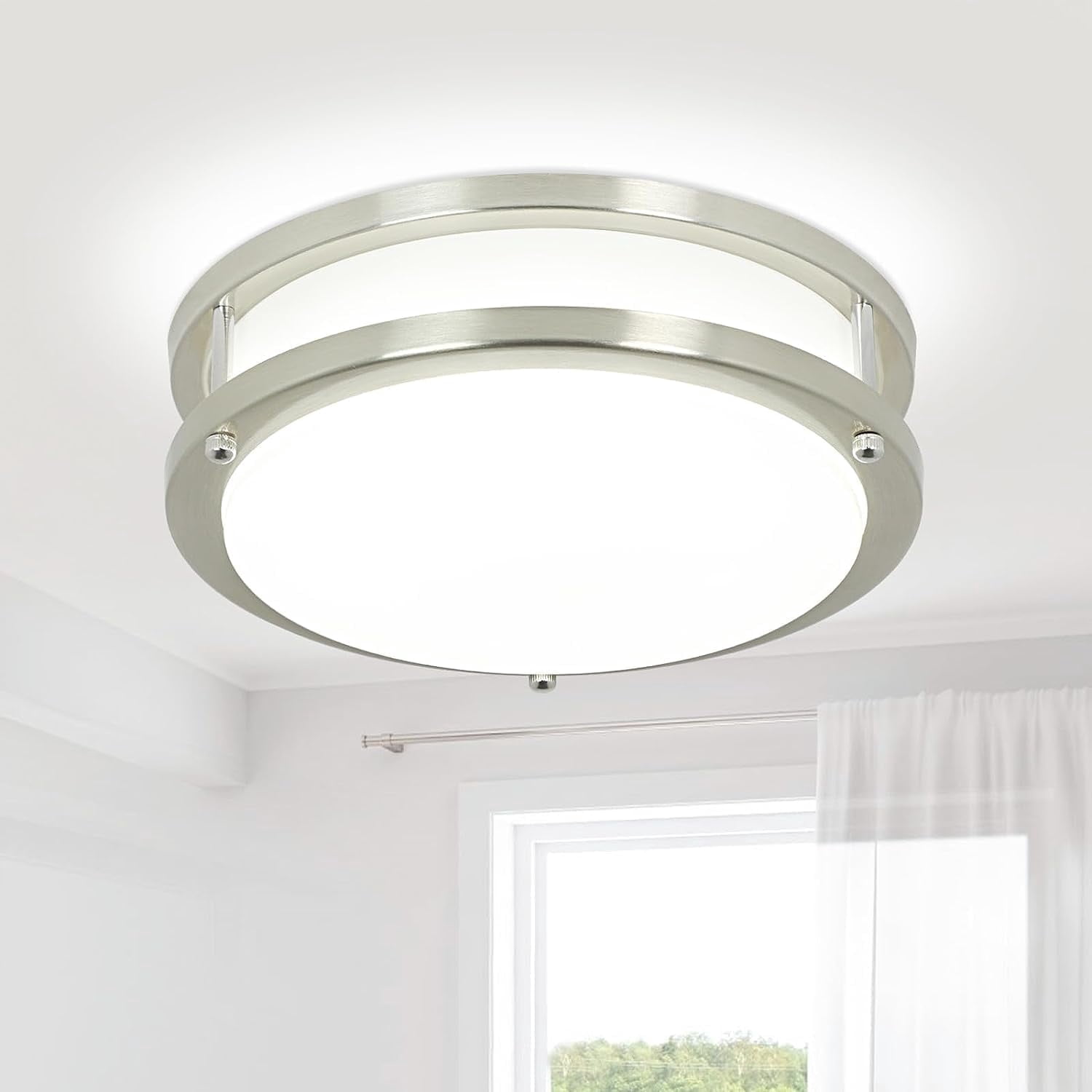 Depuley 10" Modern LED Ceiling Light Flush Mount Ceiling Light Nickel ...