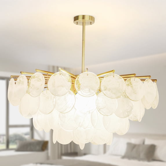 Depuley 10 Light Costal Shell Pendant Light Flush Mount Ceiling Light Fixture Golden Hanging Light for Living Room Kitchen Bedroom Dining