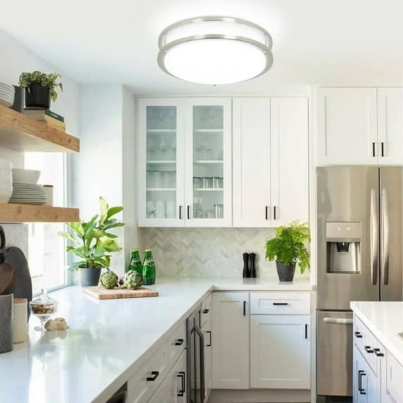 Depuley 13" Flush Mount Ceiling Light Round Close to Ceiling Light Brushed Nickel Ceiling Light Fixture for Living Room Bedroom Kitchen Dining Hallway Closet, 5 Color Adjustable, 32W