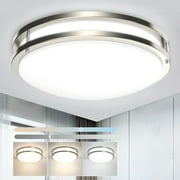 Depuley 14" LED Flush Mount Ceiling Light Fixture Remote Control Dimmable Round Modern Ceiling Lights Nickel Adjustable Color Temperature, 30W