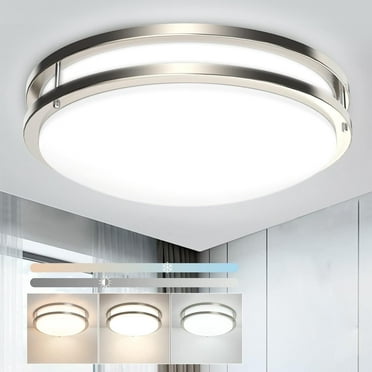 Depuley 14" LED Flush Mount Ceiling Light Fixture Remote Control Dimmable Round Modern Ceiling Lights Nickel Adjustable Color Temperature, 30W