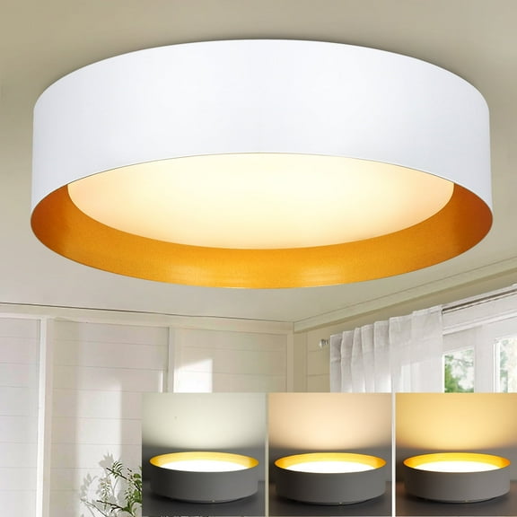 Depuley 15" 1 Light LED Flush Mount Ceiling Light Modern Dimmable Close to Ceiling Light for Living Room Bedroom Kitchen Dining, Matte White with Gold Inside, Bulb Included