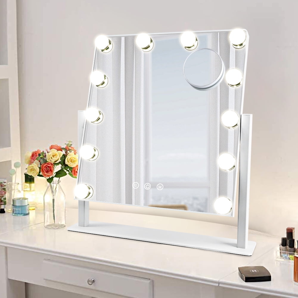 Lighted Makeup Mirror Hollywood Mirror Vanity Mirror with Lights, Touch  Control Design 3 Colors Dimable LED Bulbs, Detachable 10X Magnification