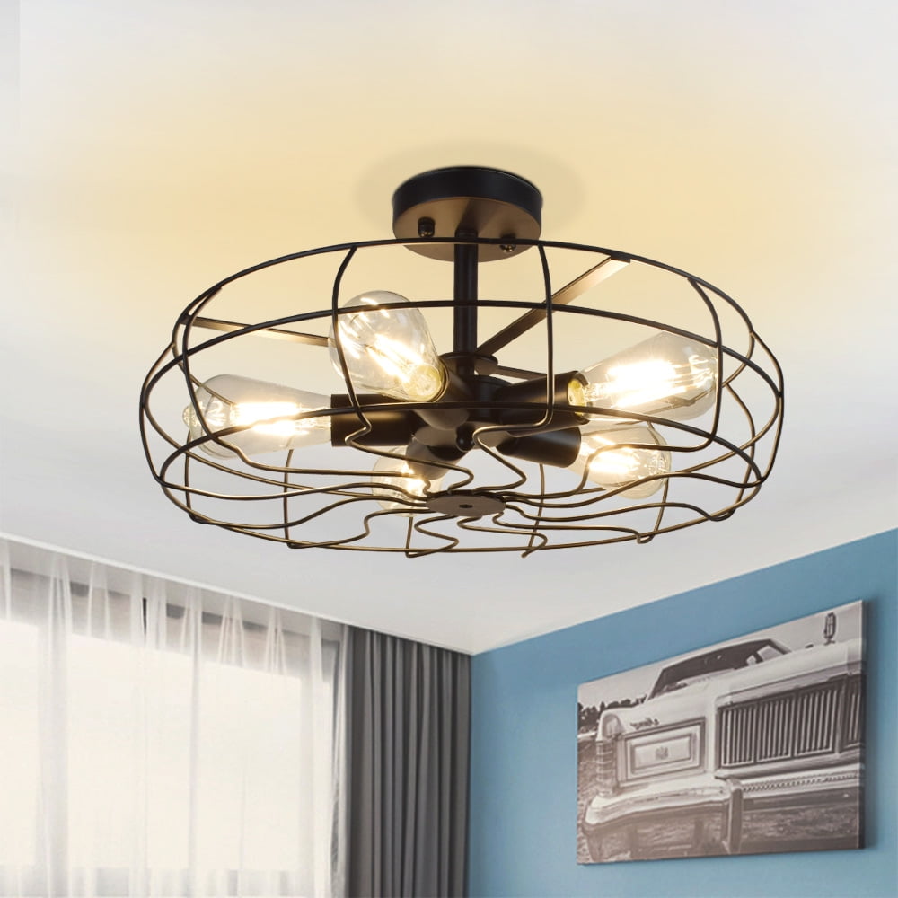 19" Matte Black Farmhouse LED Semi Flush Mount Ceiling Light