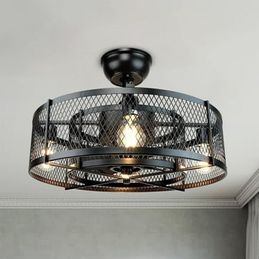 Depuley Cage Ceiling Fan with Light for Bedroom 20 inches