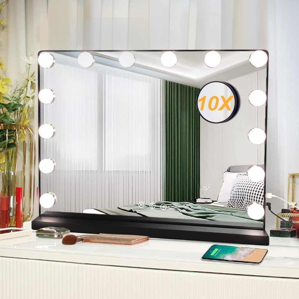 Portico Notesbog vigtigste Depuley 20" Hollywood Vanity Mirror Lighted Makeup Mirrors for Dressing  Room Bedroom, USB Charging Smart Touch Switch,Dimmable LED Bulb, Black -  Walmart.com