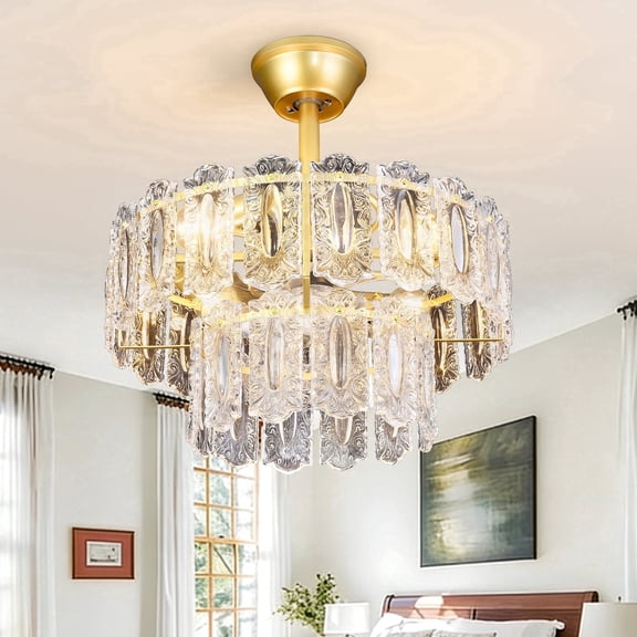Depuley 20 Inch Modern Ceiling Fan with Lights,Gold Flush Mounted Ceiling Light Fixture with Glass Shade Remote Control for Bedroom Living Room,4*E26 Bulb Not Included