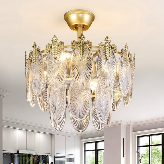 Depuley 20 Inch Modern Ceiling Fan with Lights,Gold Flush Mounted Ceiling Light Fixture with Glass Shade Remote Control for Bedroom Living Room Indoor Space,4*E26 Bulb excl.