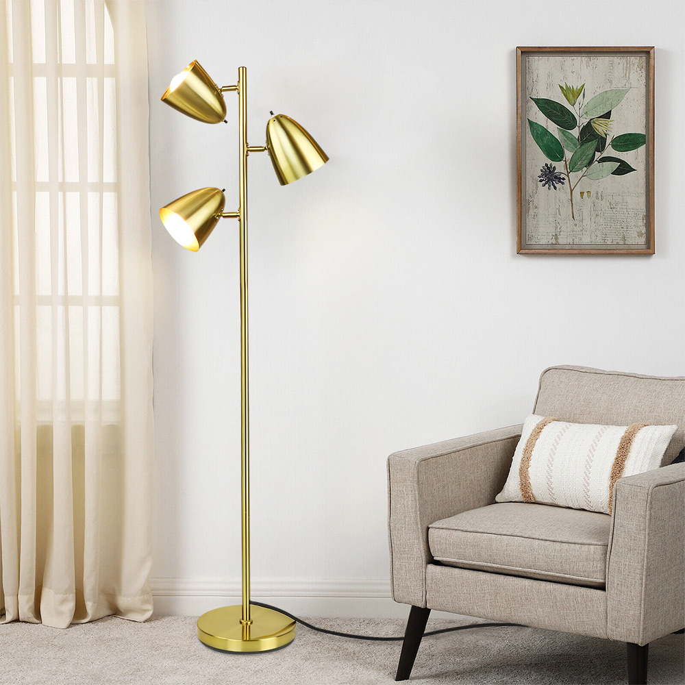 Simple Designs Metal 3Light Tree Floor Lamp, Brushed Nickel Finish