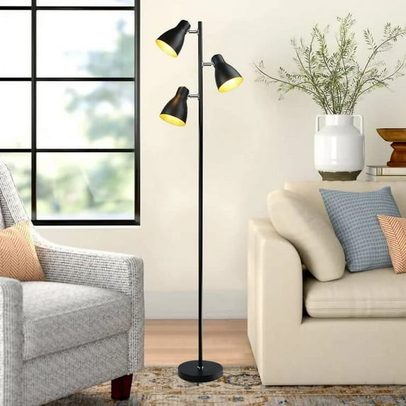 Depuley 3 Light Modern Standing Reading Light Adjustable Heads LED Tall Pole Lamps