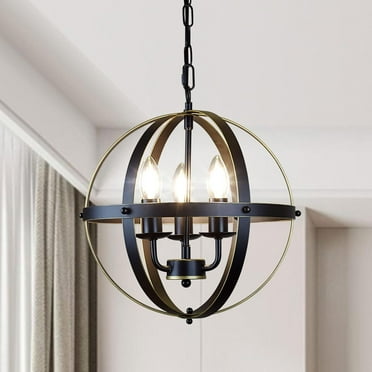 Depuley 3 Light Golden Industrial Metal Globe Pendant Lighting Fixture Rustic Chandelier Flush Mount Ceiling Light for Living Room Kitchen Bedroom Hallway, E12 Socket