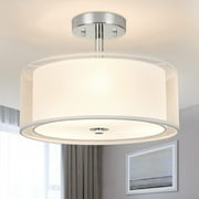 Depuley 3 Light Modern Semi Flush Mount Ceiling Light Fixture 12.6" Drum Ceiling Light Double Fabric Shade Round Close to Ceiling Lights for Living Room Bedroom Dining Hallway Entry Foyer
