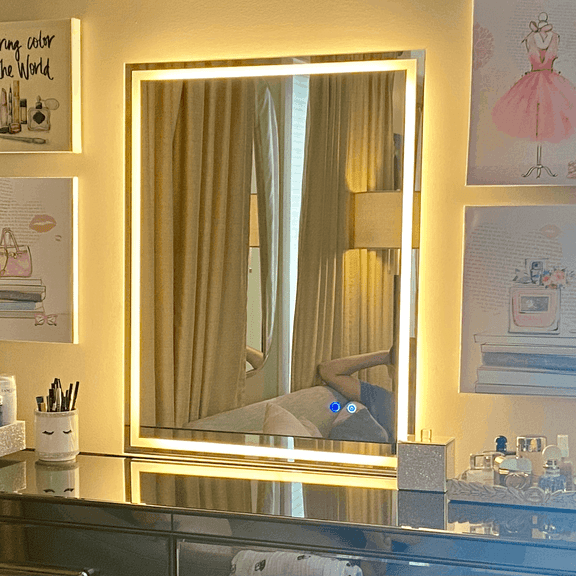 Depuley 32"x 24" LED Lighted Bathroom Mirror Waterproof Mirror Wall Mount Mirror Vanity Makeup Mirror with Dimmable Light for Dressing, Frameless Anti-Fog