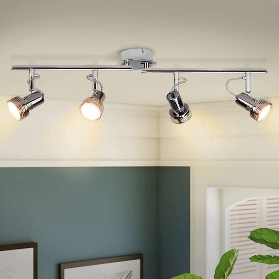 Depuley 4 Light Industrial Track Ceiling Spotlight Adjustable Rotatable Track Ceiling Light Fixture for Living Room Bedroom Kitchen Dining Hallway, GU10 bulb included