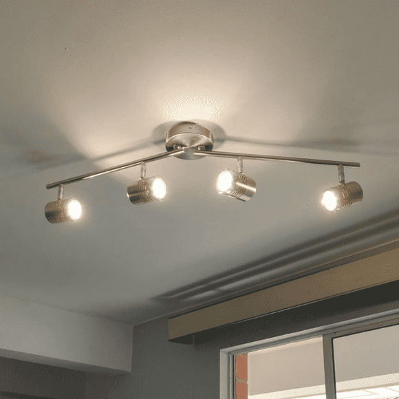 Depuley 4 Light LED Track Ceiling Spot Light Kits Flush Mount Ceiling Spotlights Adjustable Directional for Living Room Kitchen Dining Bedroom Hallway, GU10 Bulbs Included
