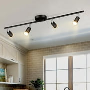 Depuley 4 Light Modern LED Track Lighting Black Flush Mount Wall Mount Ceiling Spotlights Rotatable Light Head for Living Room Kitchen Bedroom Hallway, GU10 Bulbs Included