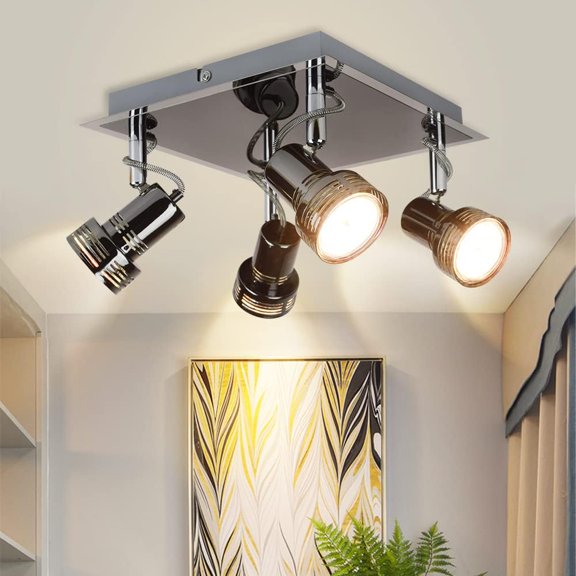 Depuley 4 Lights Industrial Ceiling Track Spotlight Fixture Black Flush Mount Ceiling Light LED Directional Track Wall Spotlight for Living Room Kitchen Hallway, GU10 Bulb Included