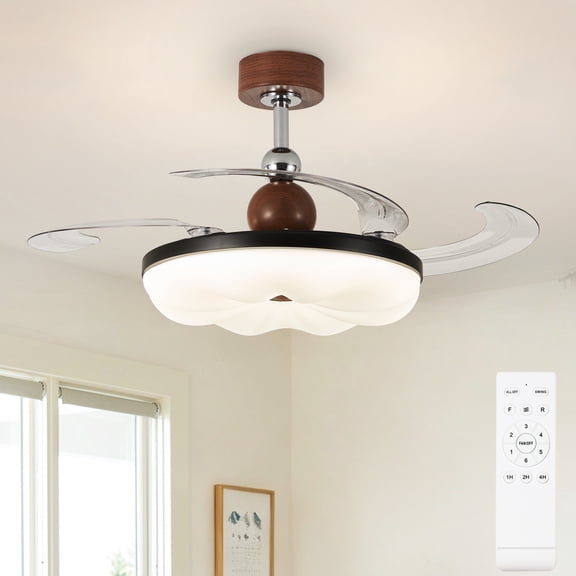 Depuley 42 Inch Downrod Retractable Invisible Ceiling Fan with Light,Remote Control,6-Speed,Reversible Airflow,Dimmable Lighting,Height-Adjustable for Living Room